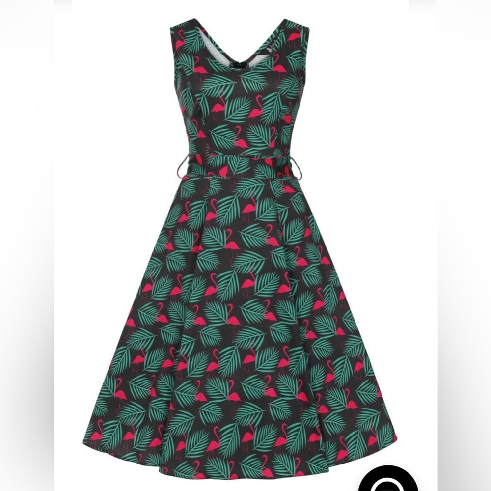 Lady Vintage London Charlotte Art Deco Flamingo Dress UK 20/US 16